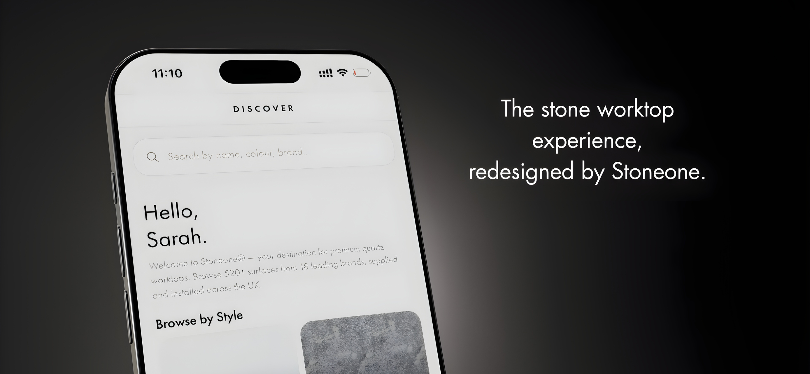 Stoneone iOS app — browse premium quartz worktops
