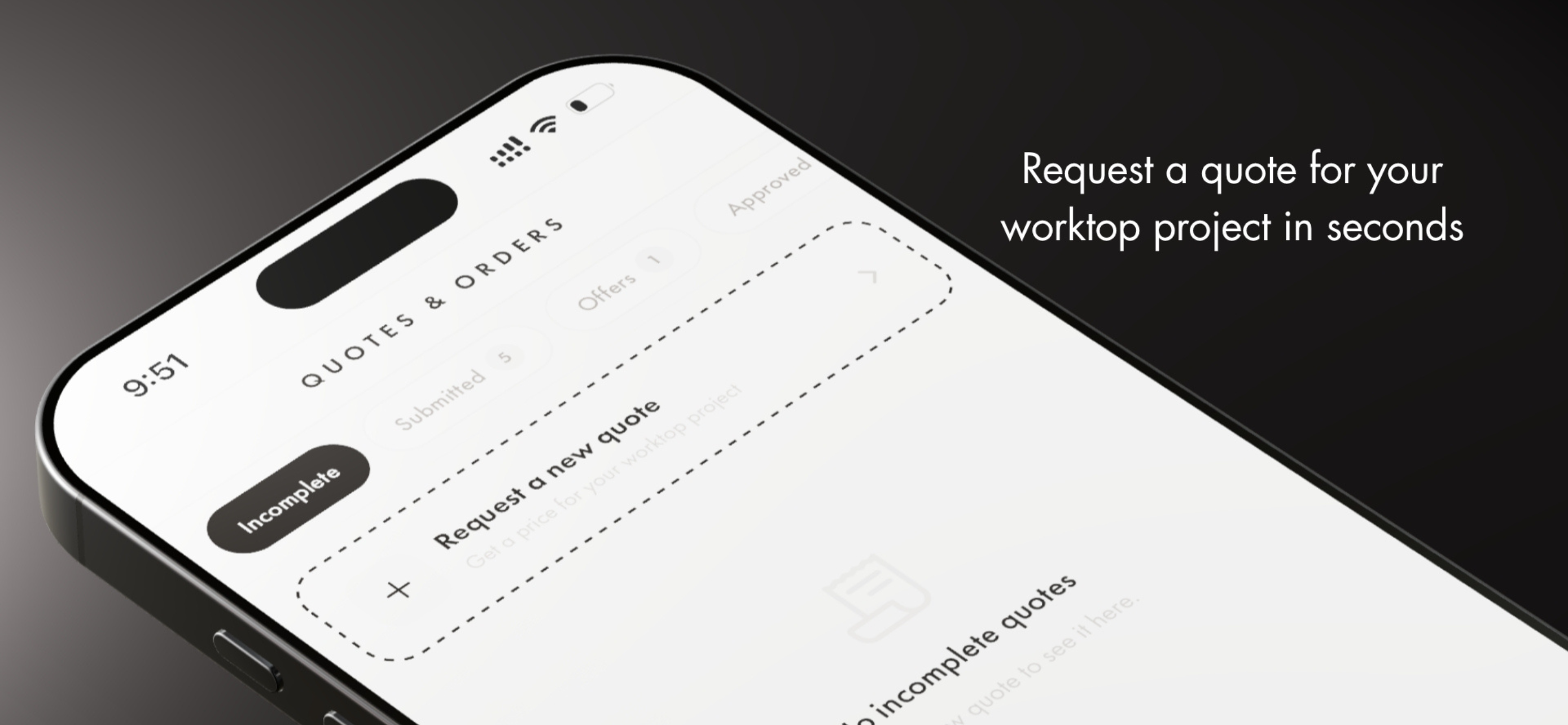 Stoneone iOS app — worktop detail and specifications
