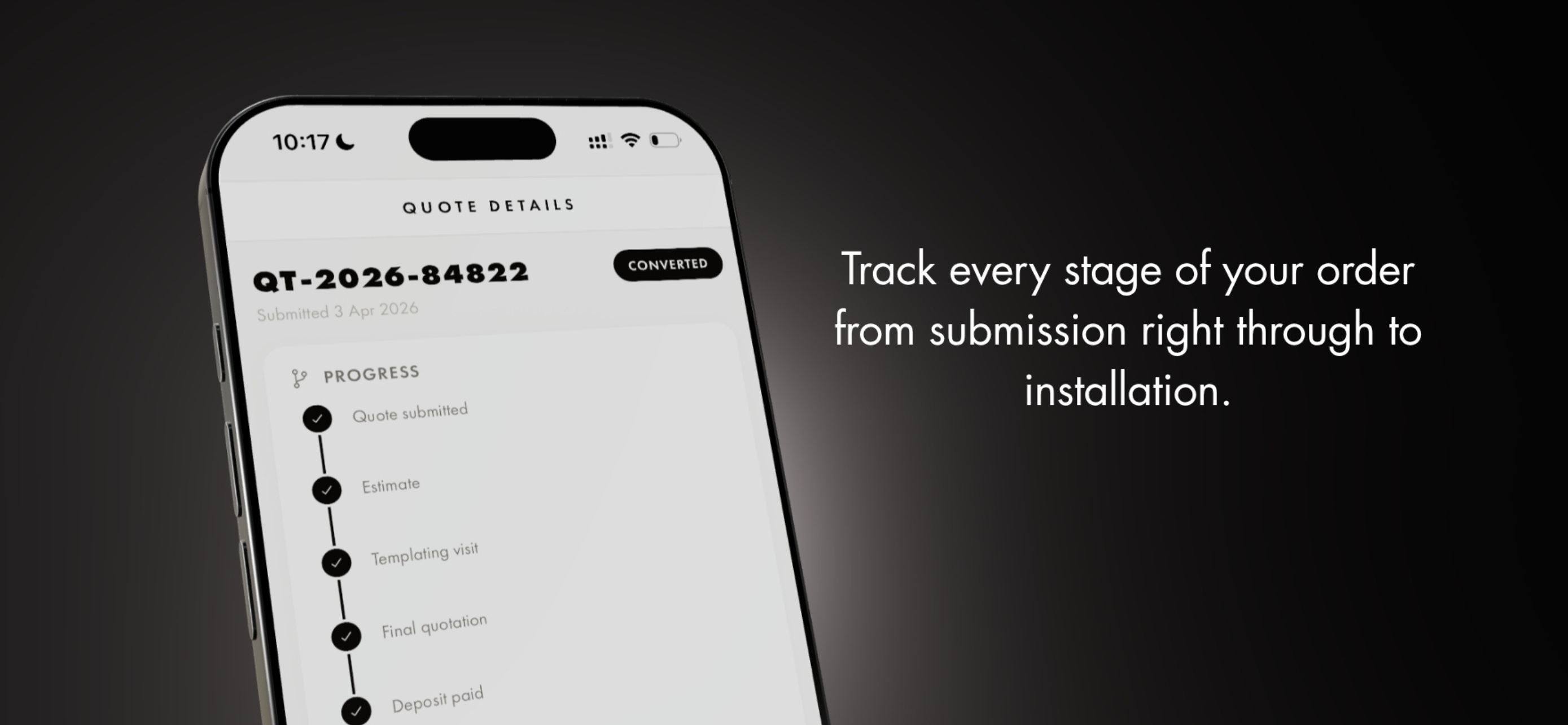 Stoneone iOS app — track your order progress
